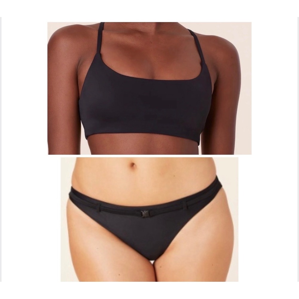 Andie Swim Bikini Set Maui Top Riviera Bottom Black Large NWT
